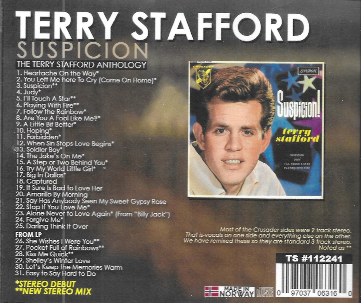 Suspicion-The Terry Stafford Anthology-31 Cuts-17 Stereo Debuts - Click Image to Close