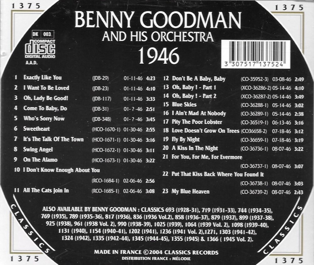 The Chronological Benny Goodman And His Orchestra-1946 - Click Image to Close