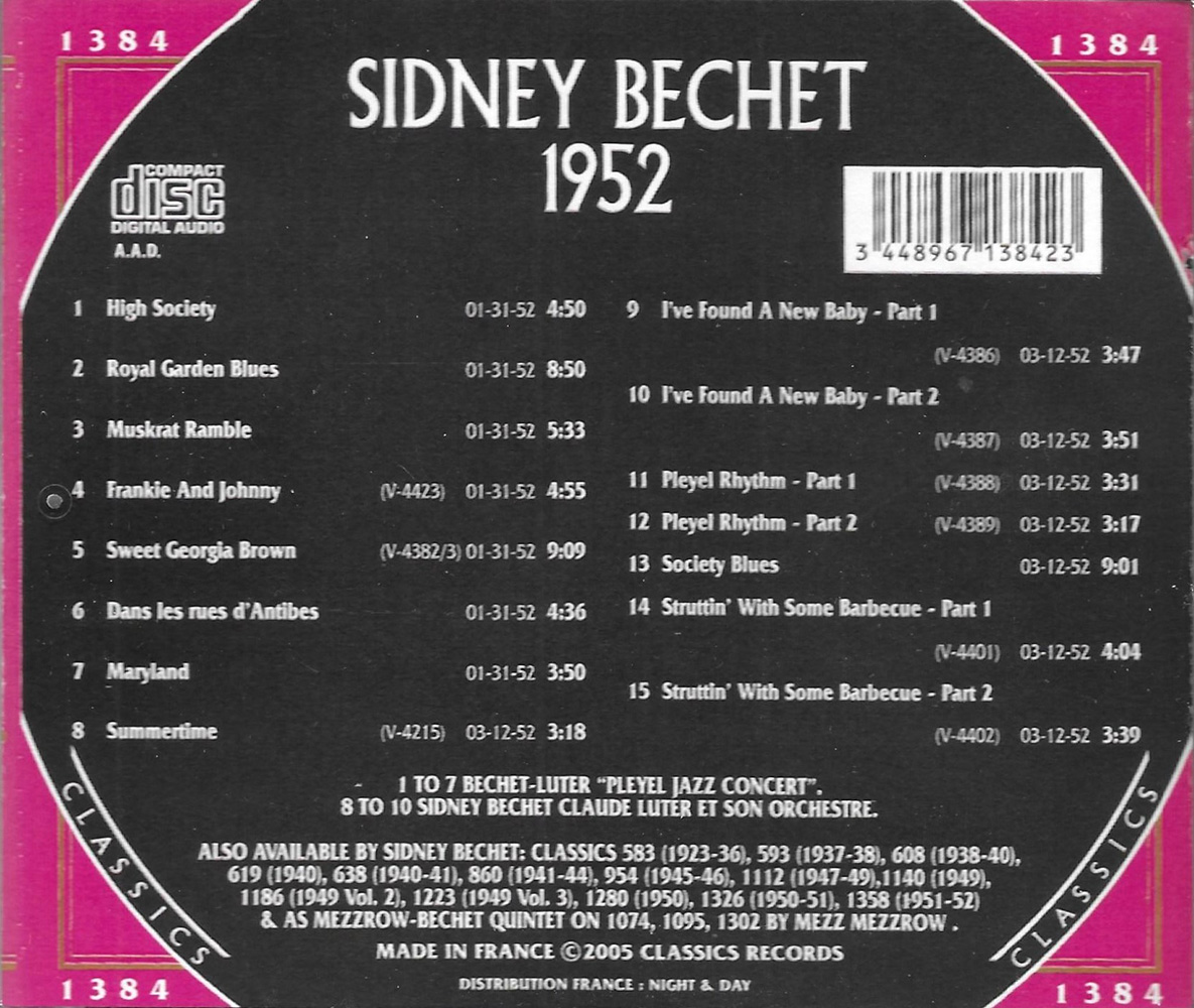 Chronological Sidney Bechet 1952