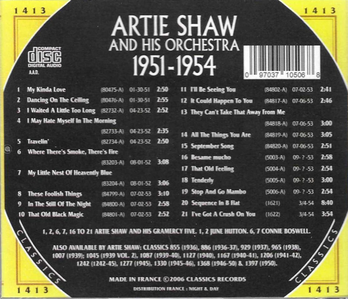 (image for) Chronological Artie Shaw and His Orchestra 1951-1954