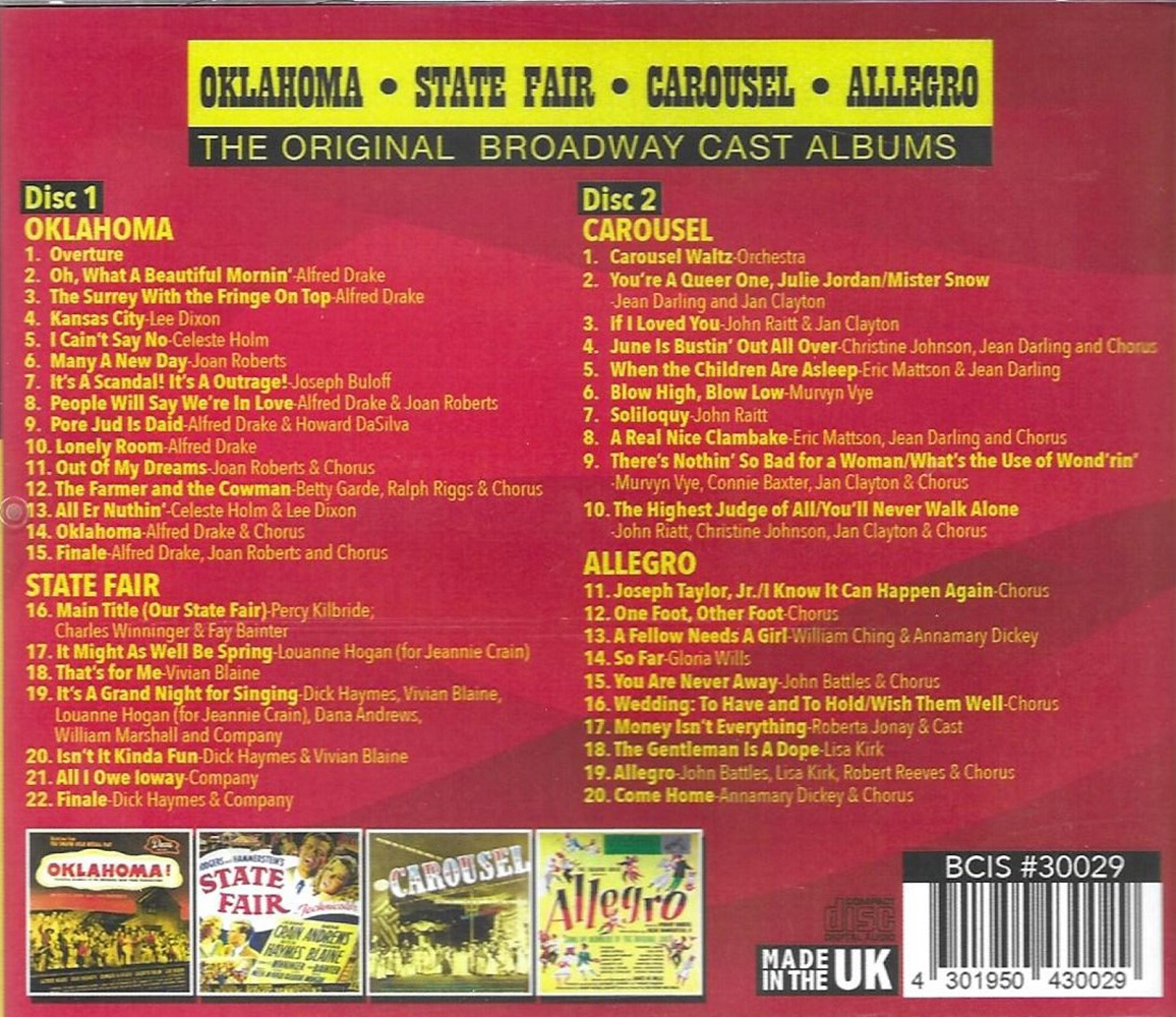 The Original Broadway Cast Albums - Oklahoma!, State Fair, Carousel & Allegro (2 CD) - Click Image to Close