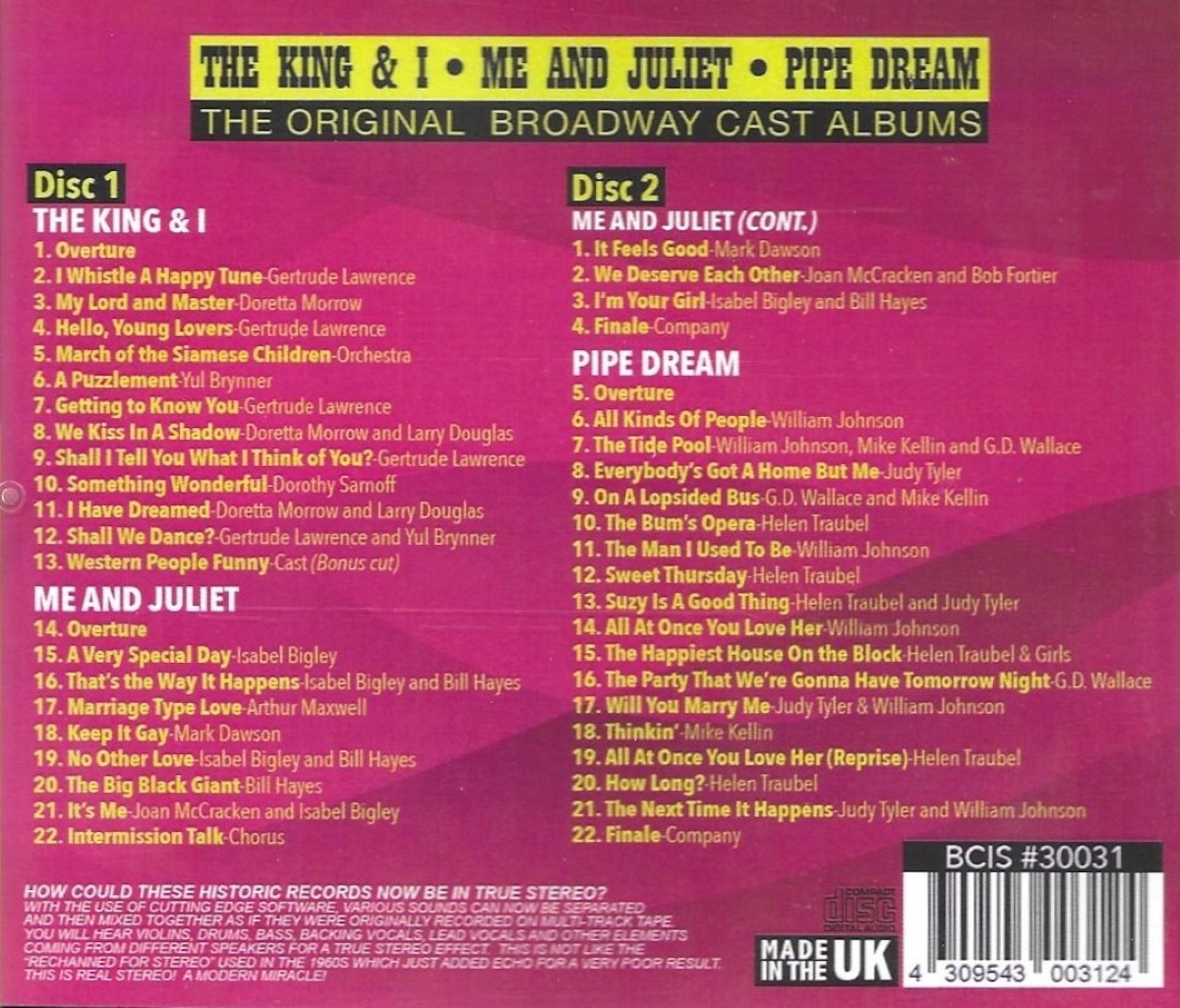 The Original Broadway Cast Albums - King & I, Me And Juliet & Pipe Dream