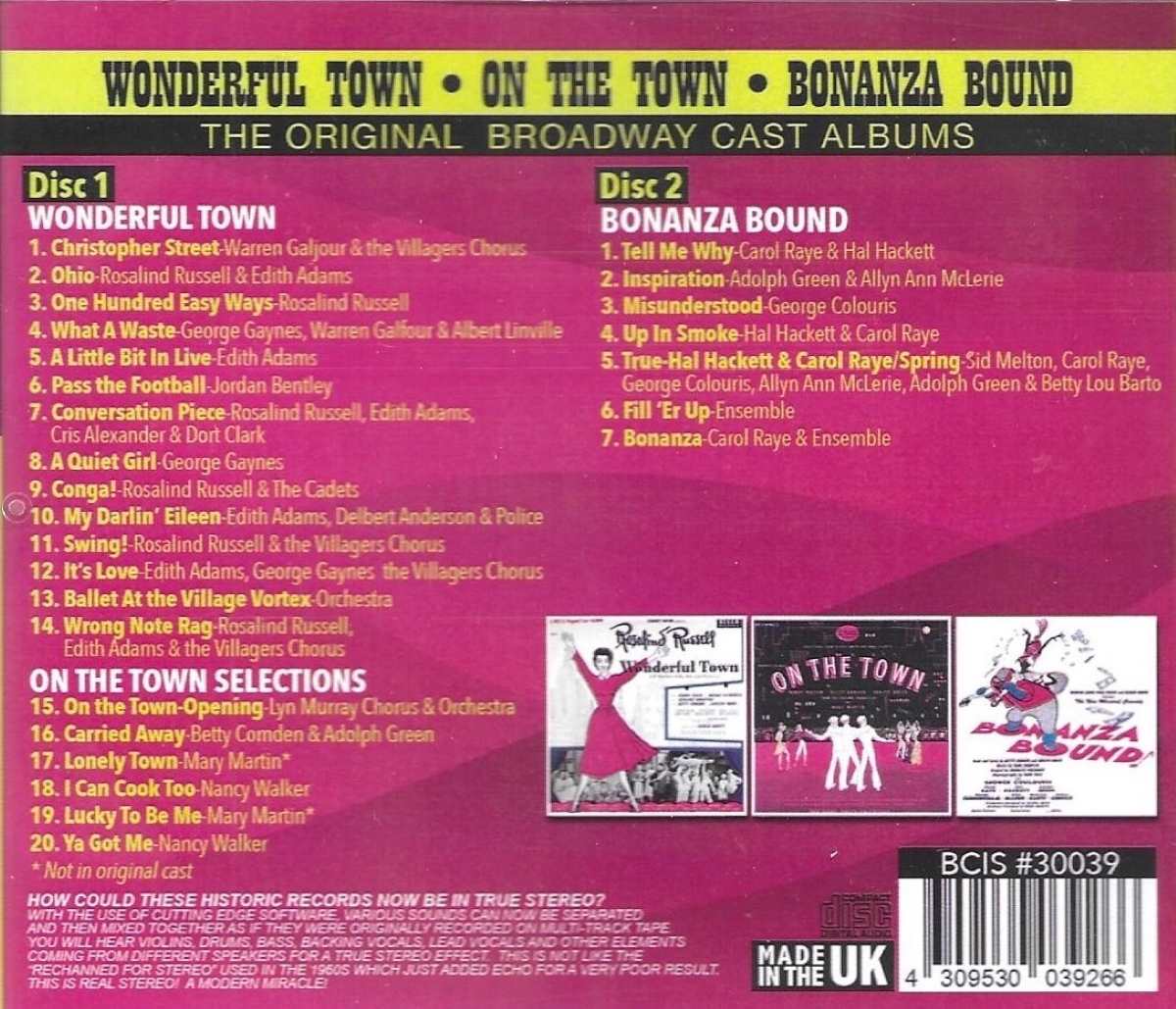 The Original Broadway Cast Albums - Wonderful Town, On The Town & Bonanza Bound