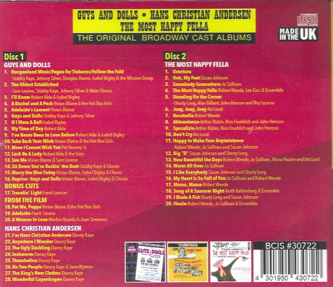 Guys And Dolls, Hans Christian Andersen, & Most Happy Fella (2 CD)