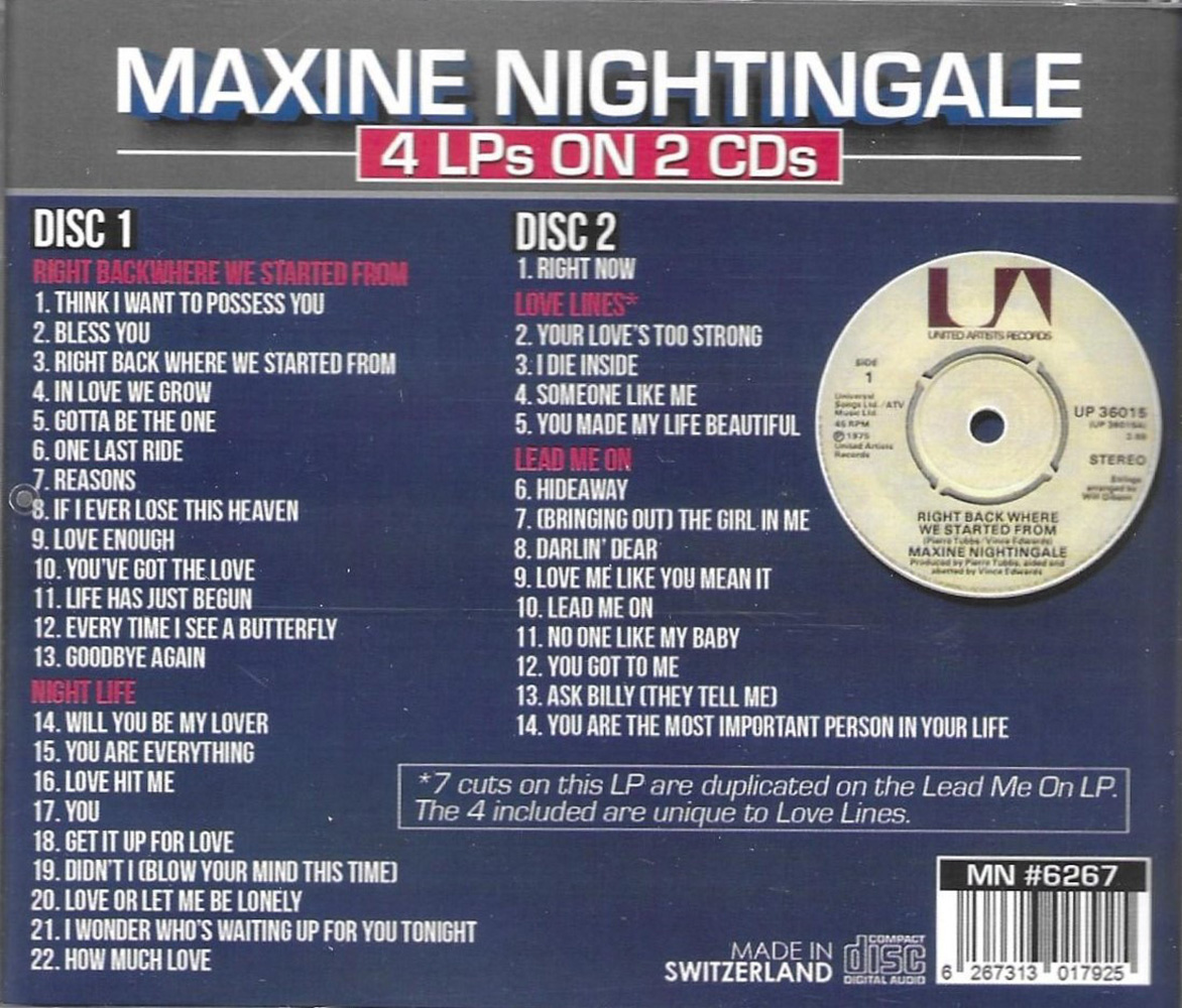 4 LPs on 2 CDs- Right Back Where We Started From-Night Life-Love Lines-Lead Me On
