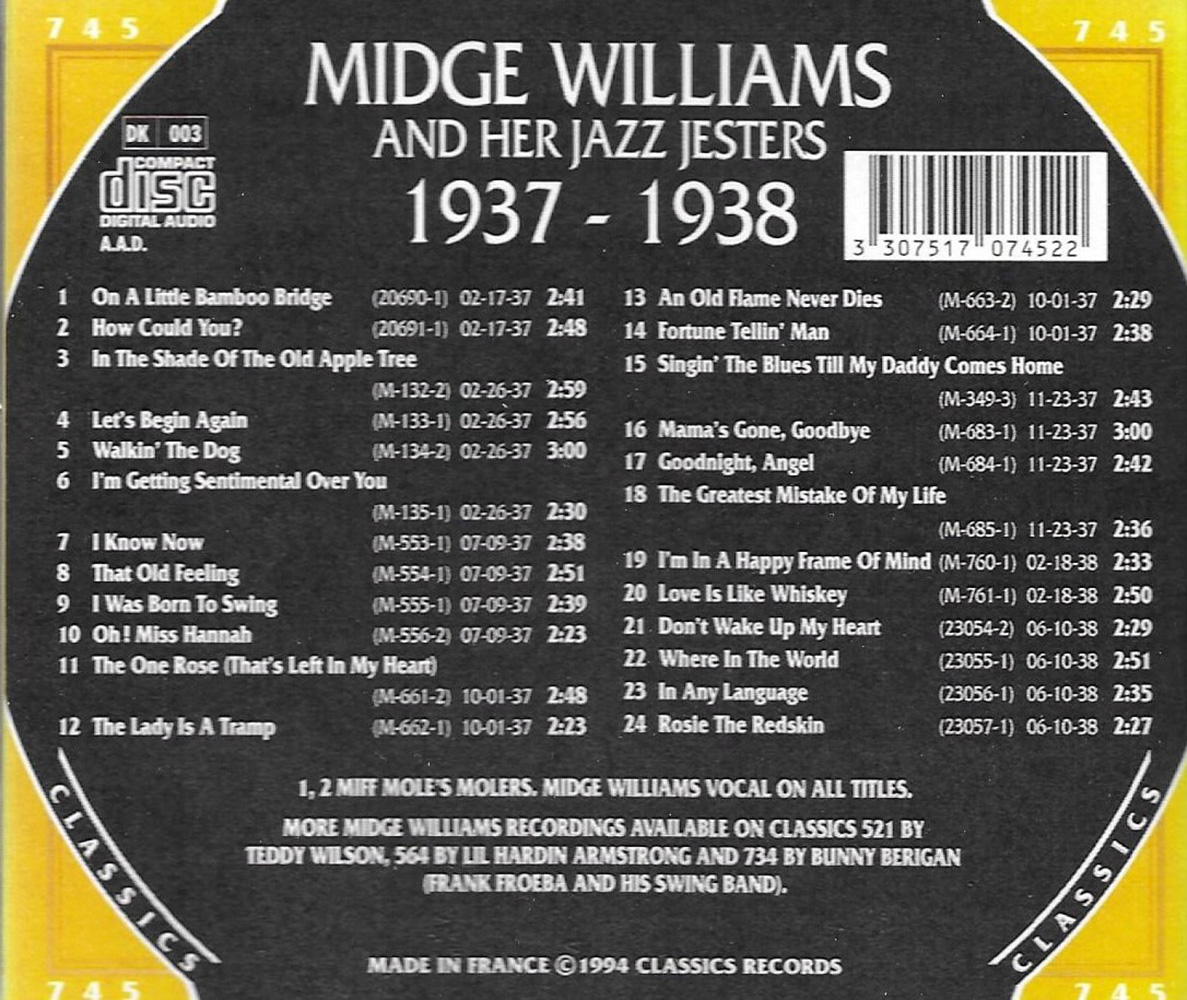 Chronological Midge Williams and Her Jazz Jesters 1937-1938