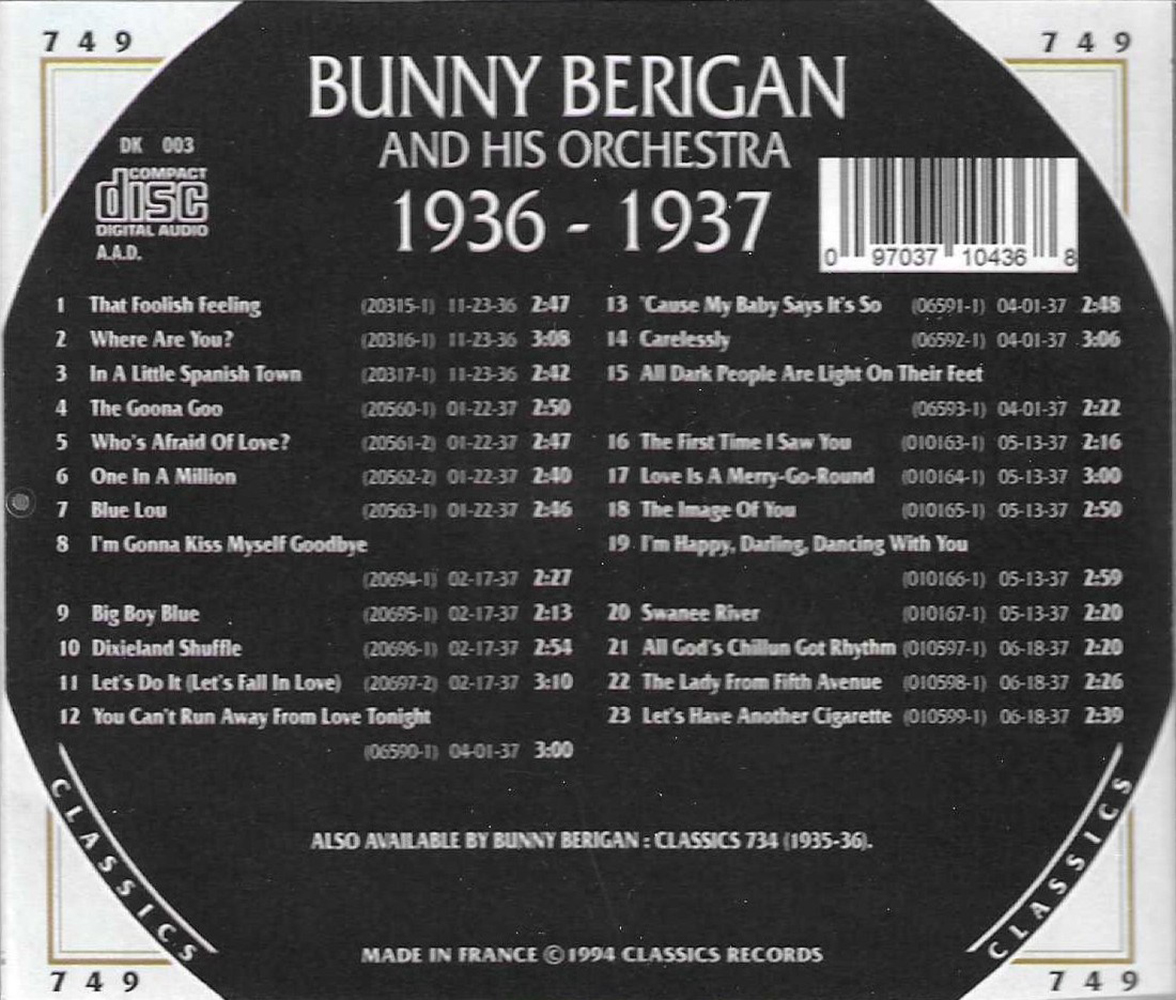 (image for) Chronological Bunny Berigan and His Orchestra 1936-1937