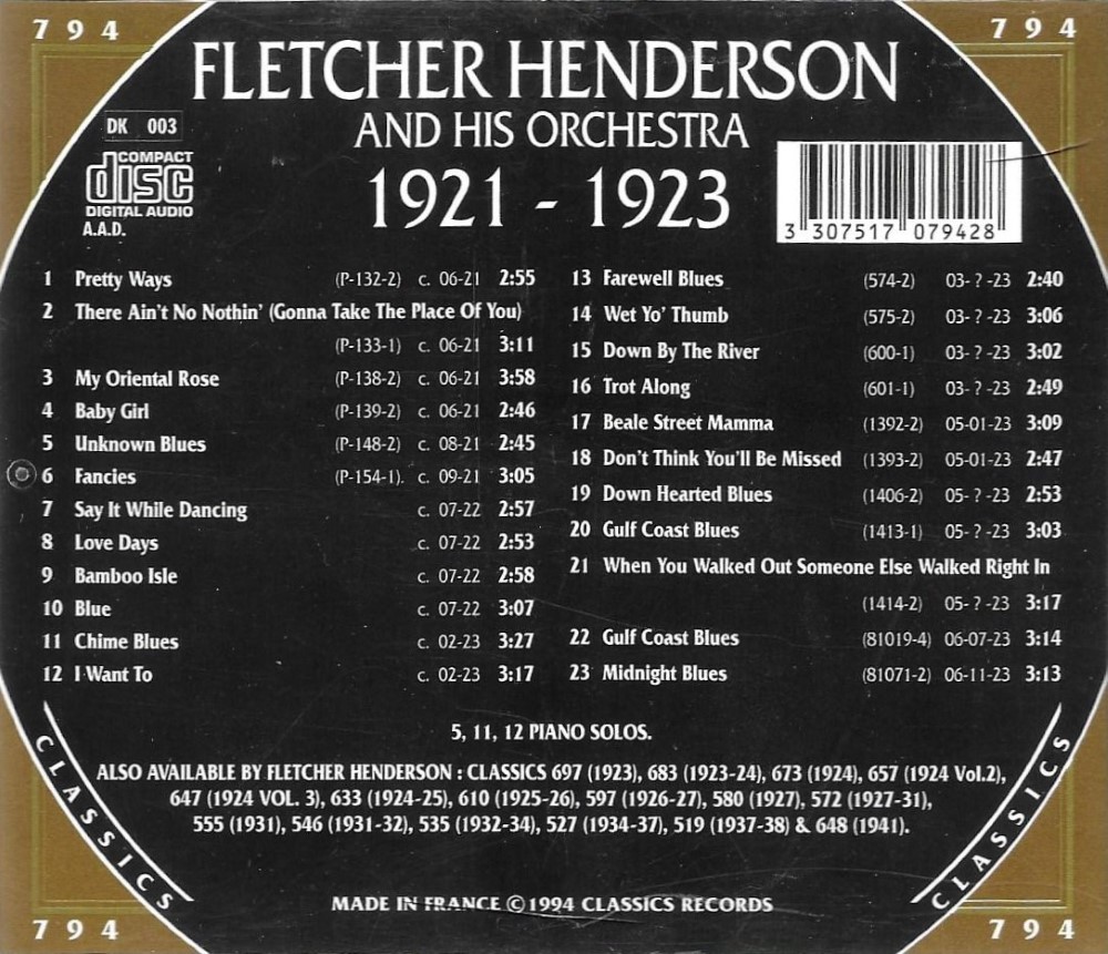 The Chronological Fletcher Henderson And His Orchestra-1921-1923 - Click Image to Close