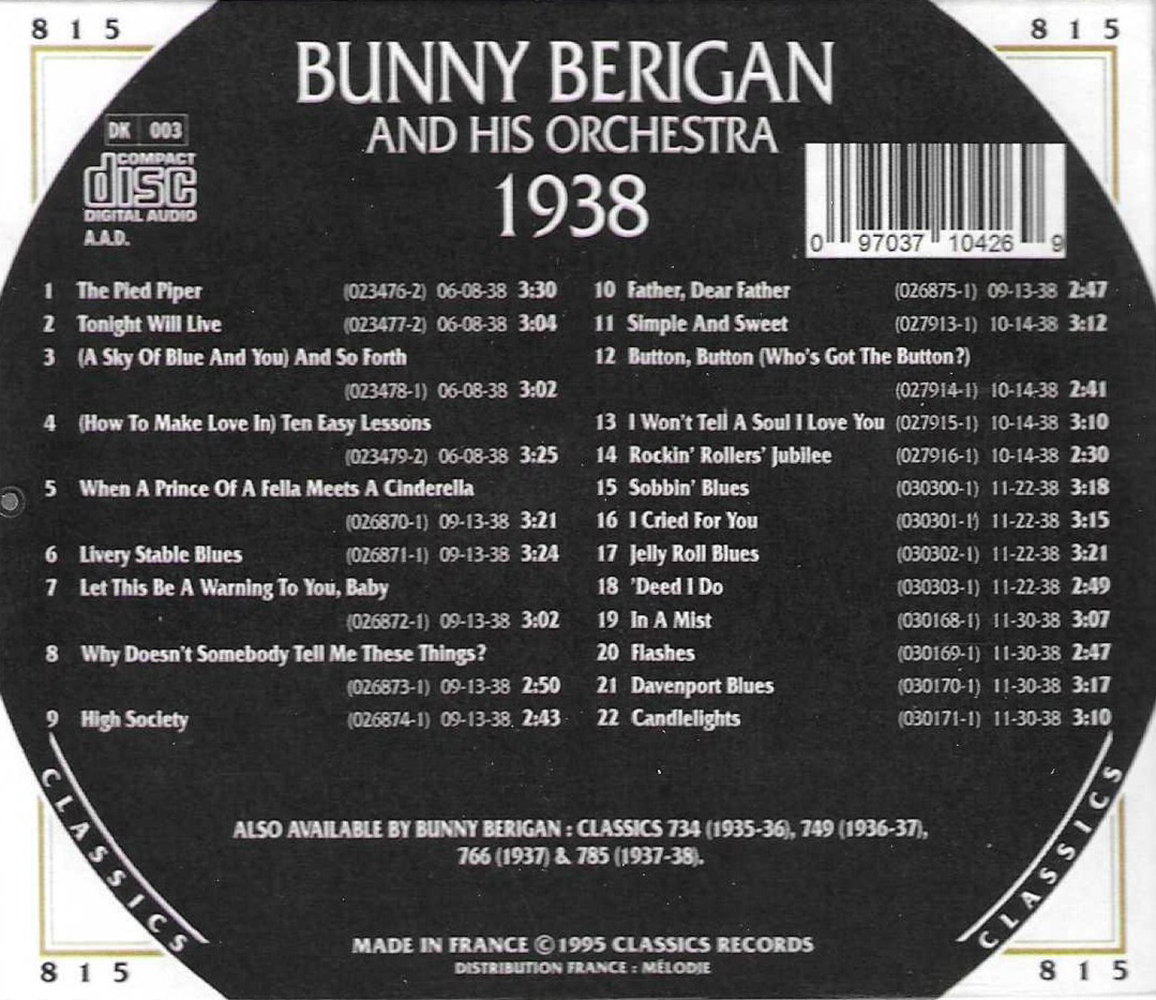 (image for) Chonological Bunny Berigan and His Orchestra 1938