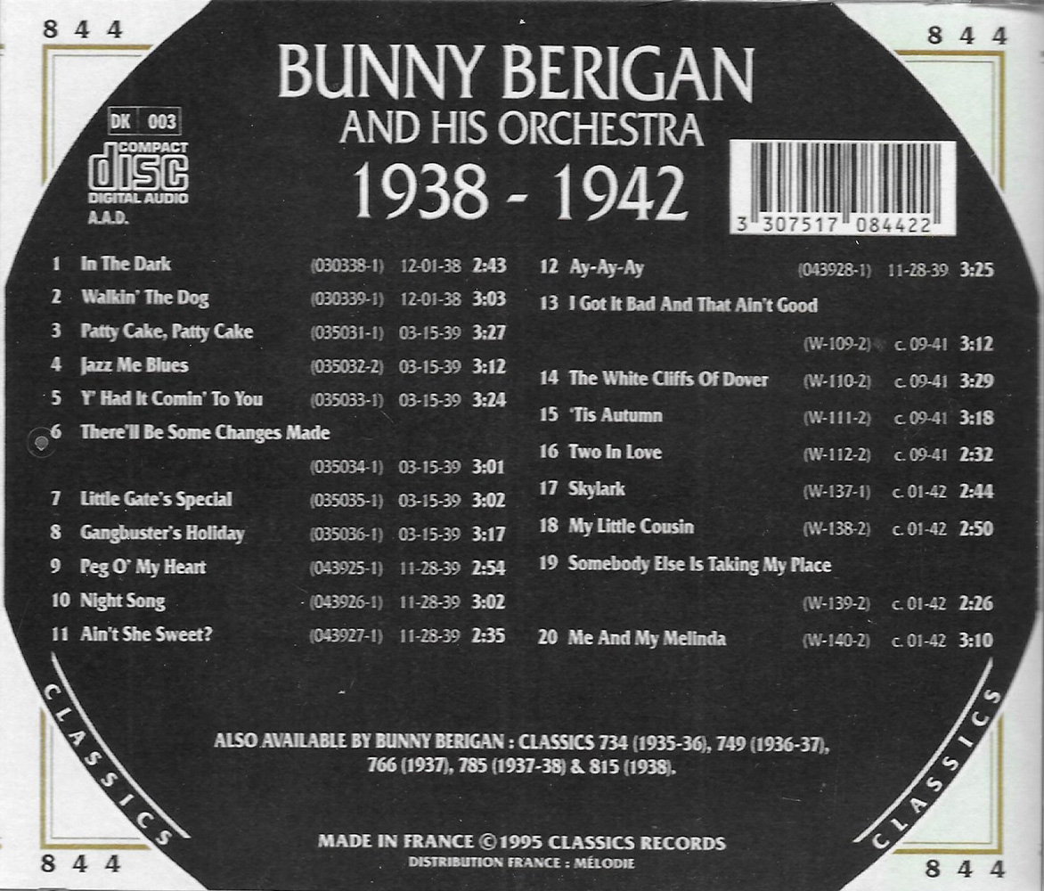 (image for) Chronological Bunny Berigan and His Orchestra 1938-1942