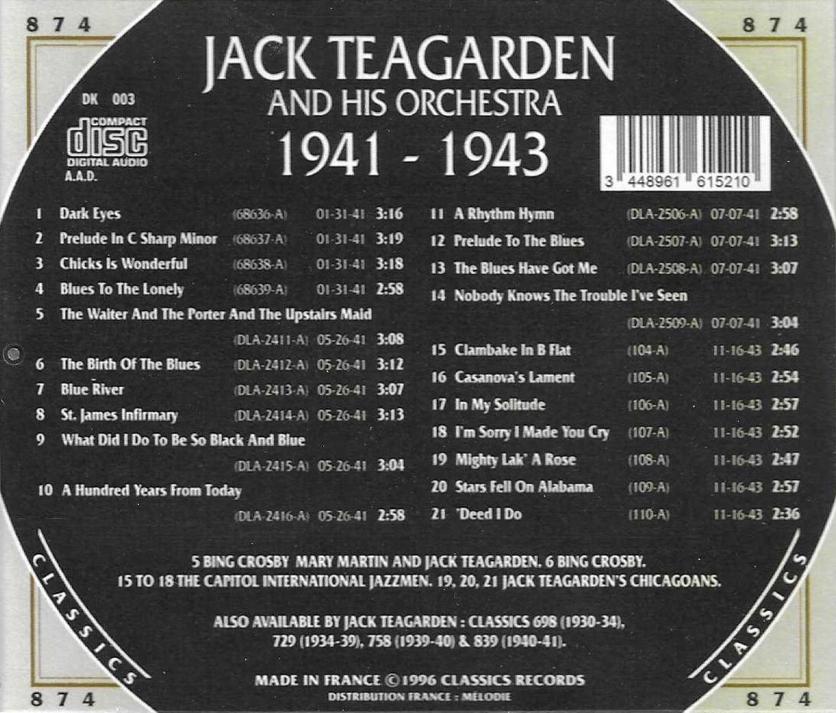 (image for) Chronological Jack Teagarden and His Orchestra 1941-1943