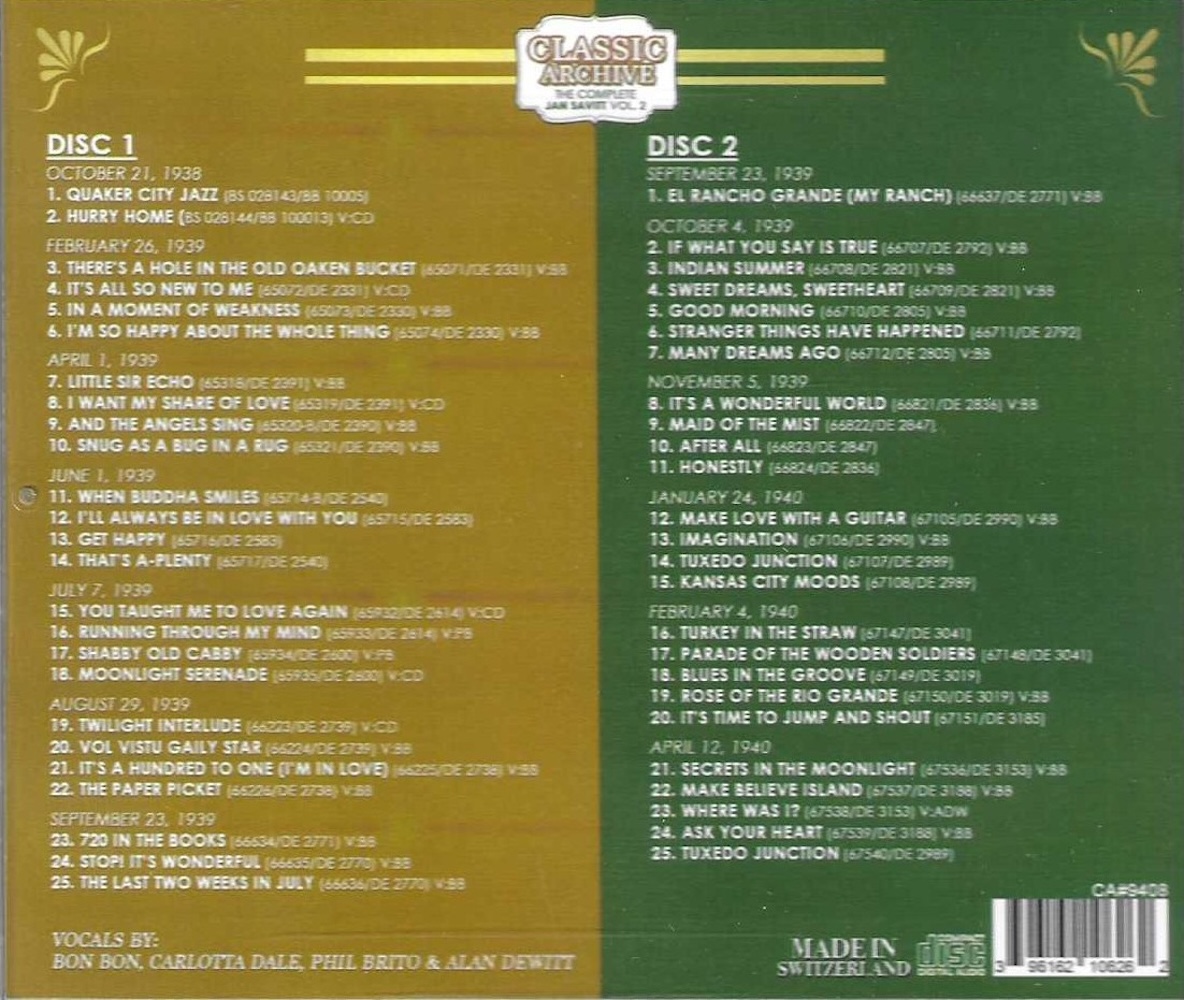 (image for) Complete Jan Savitt, Vol. 2 (2 CD)
