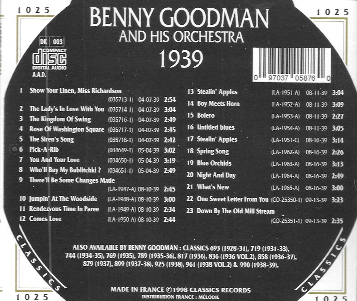 (image for) Chronological Benny Goodman and His Orchestra 1939