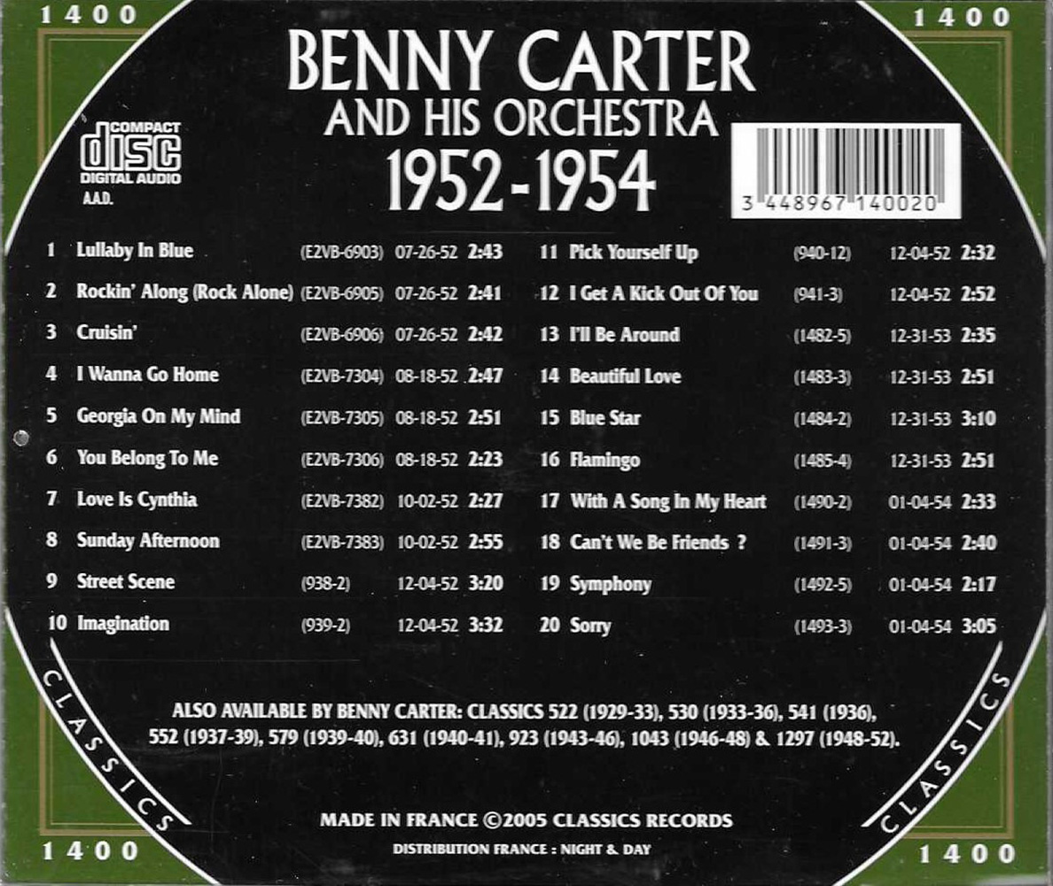 (image for) Chronological Benny Carter and His Orchestra 1952-1954
