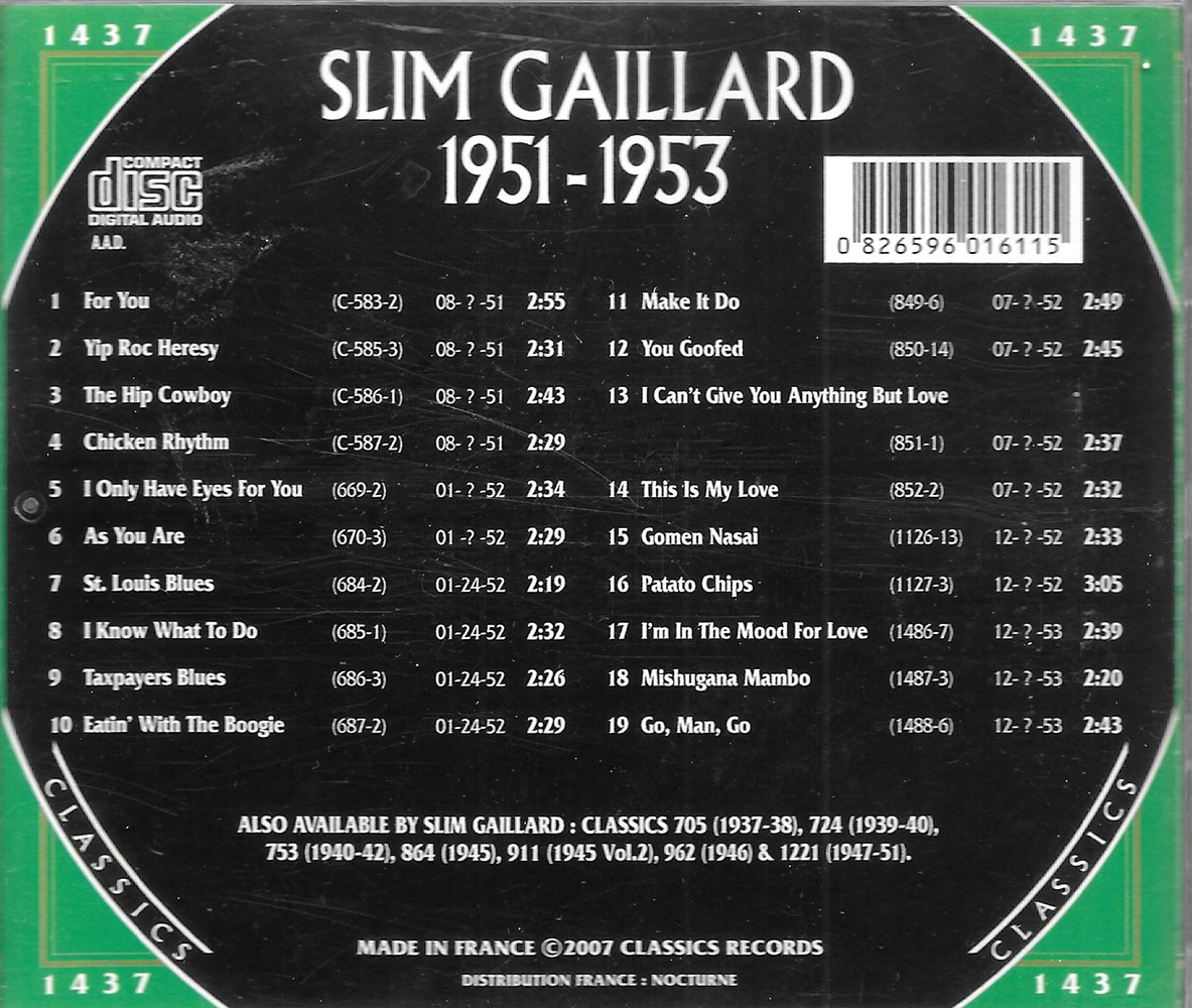 Chronological Slim Gaillard 1951-1953 - Click Image to Close