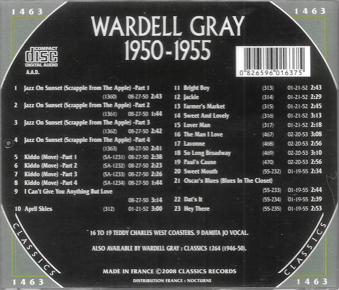 Chronological Wardell Gray 1950-1955 - Click Image to Close