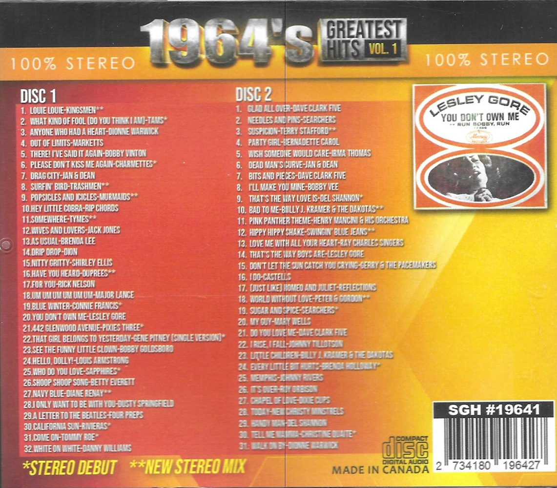 1964's Greatest Hits, Volume 1-63 Cuts-100% Stereo (2 CD) - Click Image to Close