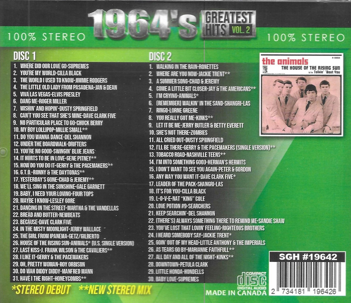 1964's Greatest Hits, Volume 2-61 Cuts-100% Stereo (2 CD) - Click Image to Close