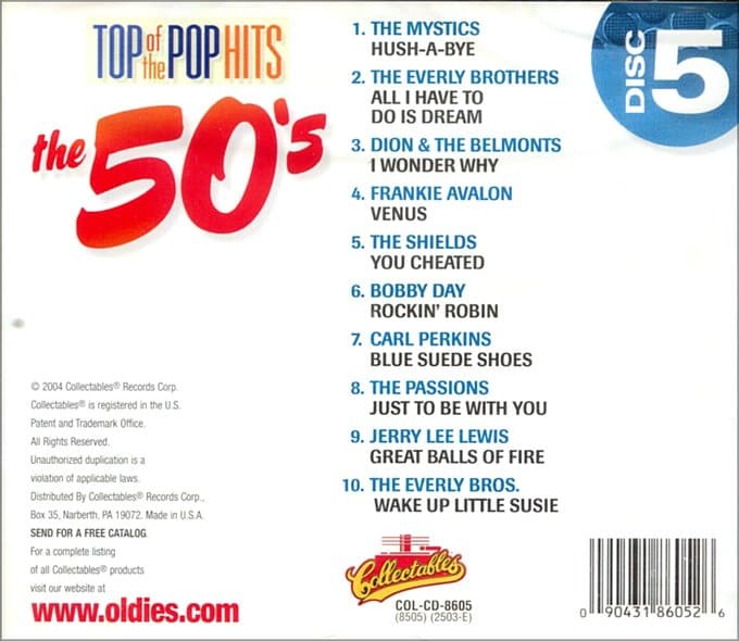 Top Of The Pop Hits - The 50's - Disc 5 - Click Image to Close
