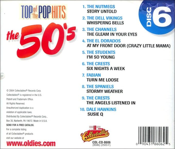 Top Of The Pop Hits - The 50's - Disc 6 - Click Image to Close
