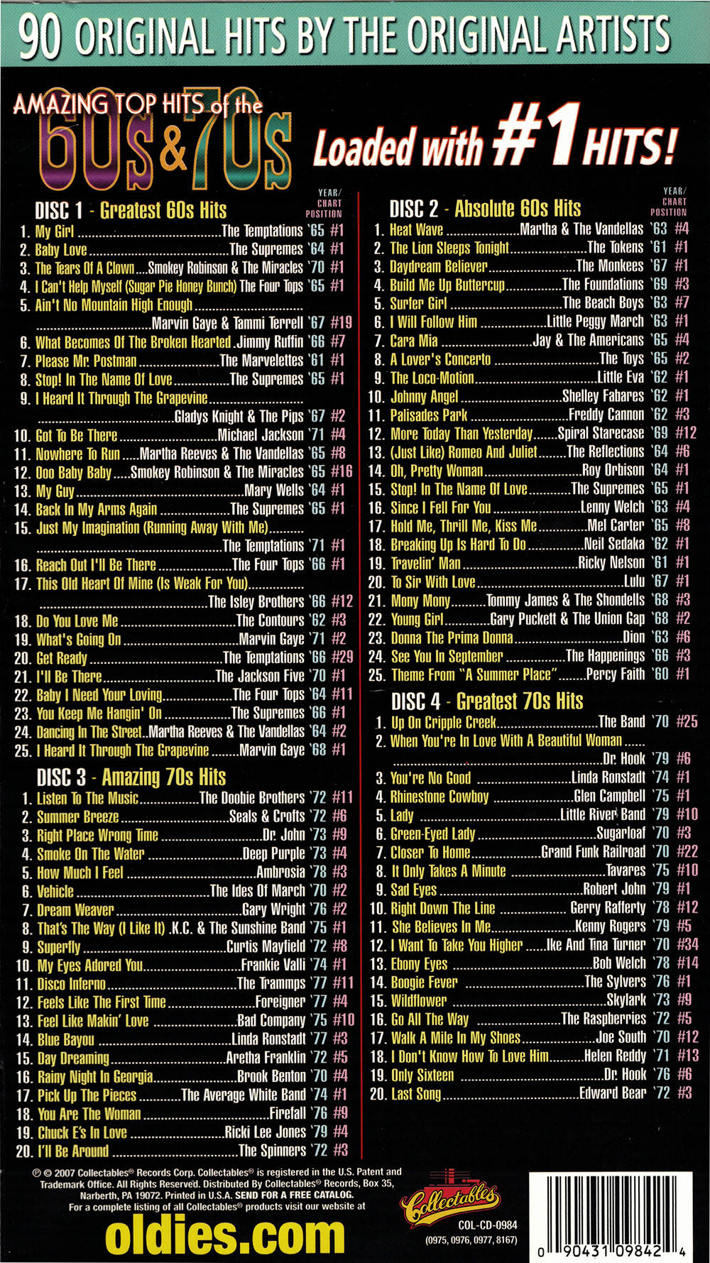 Amazing Top Hits Of The 60's & 70's (4 CD) - Click Image to Close