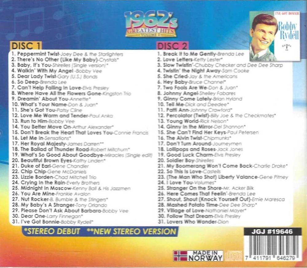 (image for) 1962's Greatest Hits, Vol. 1 (62 Cuts, 24 Stereo Debuts) (2 CD)