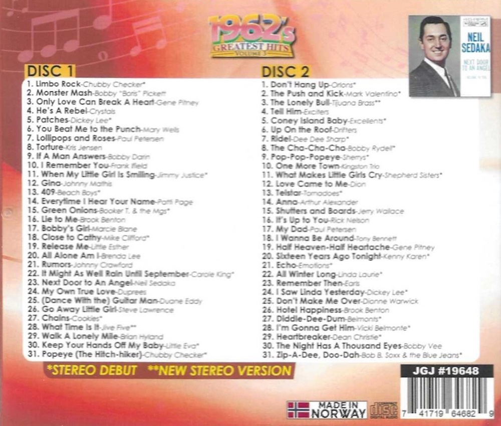 (image for) 1962's Greatest Hits, Vol. 3 (62 Cuts, 26 Stereo Debuts) (2 CD)