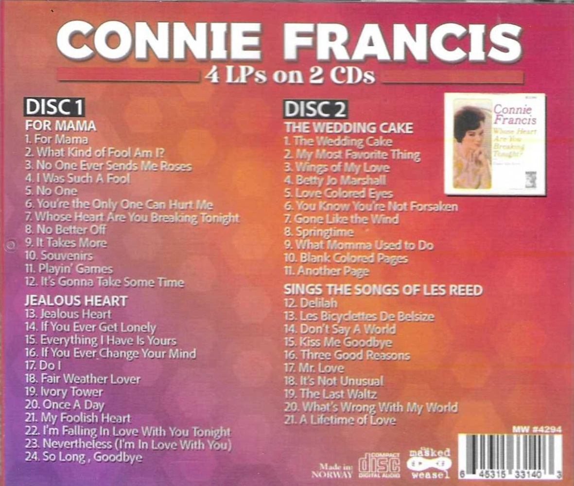 (image for) 4 LPs on 2 CDs-For Mama, Jealous Heart, The Wedding Cake, Sings Les Reed (2 CD)