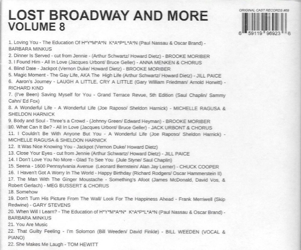 Lost Broadway and More, Volume 8-Musical Theater's Under-The-Radar Forget-Me-Nots - Click Image to Close