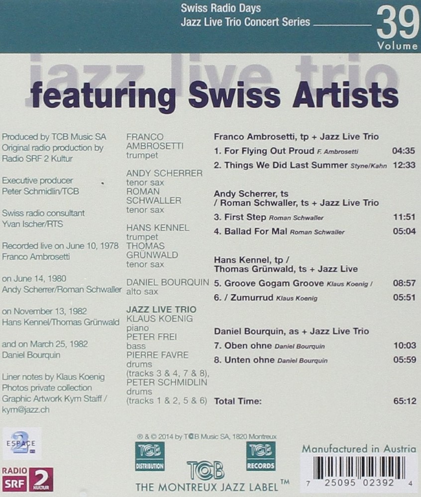 (image for) Swiss Radio Days Jazz Series, Vol. 39-Jazz Live Trio featuring Swiss Artists