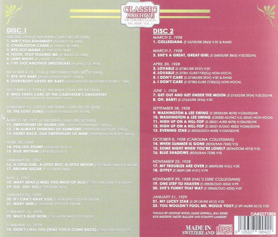 (image for) The Chronogolical Hal Kemp, Vol. 1 (2 CD)